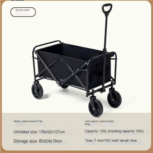 Portable Camping Cart,Outdoor Folding Beach Trolley Cart for Campervan Camping Portable Picnic Equipment Tool Cart with Black Finish