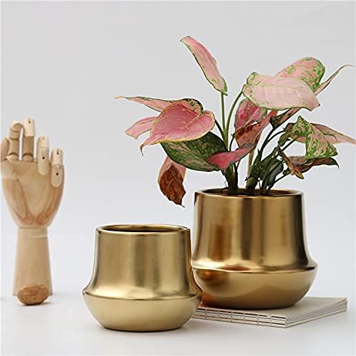 Gold Planter Pot Indoor Ceramic Flower Pots Modern Decorative Large Plant Pot 7.1 inch Gold Brass Planter for All House Plants,Succulents,Flowers and Cactus
