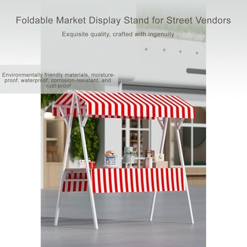 Portable Food Cart with Striped Canopy, 59in Yellow Street Vendor Stand on Wheels, Market Stall for Outdoor Events & Festivals, Mobile Food Trailer