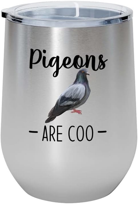 Bird Lover Silver Edition Wine Tumbler 12oz - Pgeons are coo - Humming