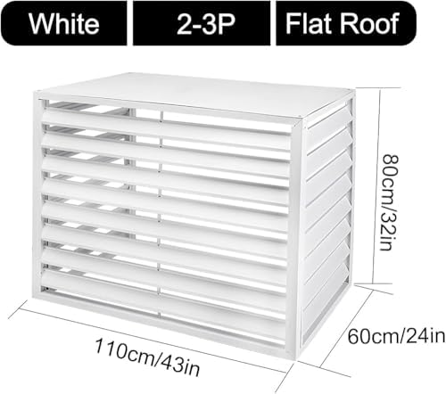 Aluminum Mini-Split AC Condenser Cover with Fencing & Built-in Plant Stand - Outdoor Air Conditioner Unit Protection (Size: 110x60x80cm / 43x24x32in, Color: White)