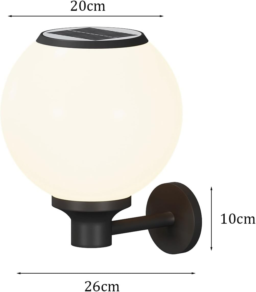 Solar Wall Sconce, Outdoor Wall Lamp, Wall Lantern, Dusk to Dawn Frosted Globe Shade, Waterproof Die Cast Aluminum Fixture for Patio Porch Garden Villa Yard Entryway Facade Cottage(Small)
