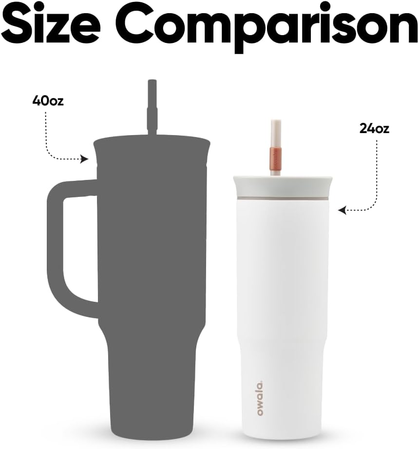 Owala Stainless Steel Triple Layer Insulated Travel Tumbler with Spill Resistant Lid and Straw, BPA Free, 24 oz, Grey/White (Iced Tea)