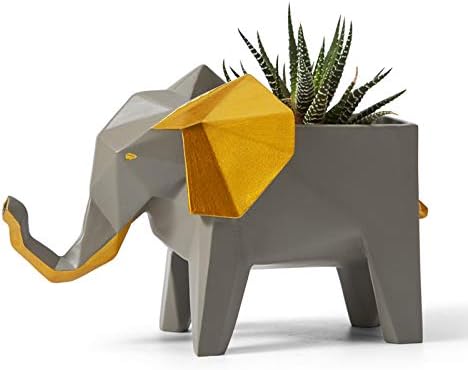 HauCoze Cactus Succulent Planter Geometric Elephant Statue Sculpture Home Decoration Handmade Premium Gifts Souvenirs Giftbox Safety Paint for Kids Polyresin 17cmL