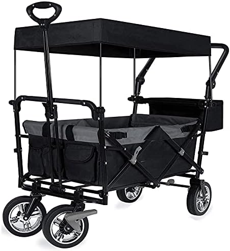 Generic Outdoor Wagon, with Removable Canopy, Portable Foldiwagon, 600D Oxcloth/Black/a