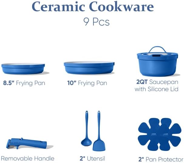 CAROTE 9pcs Pots and Pans Set,Ceramic Cookware Sets Non Stick with Det