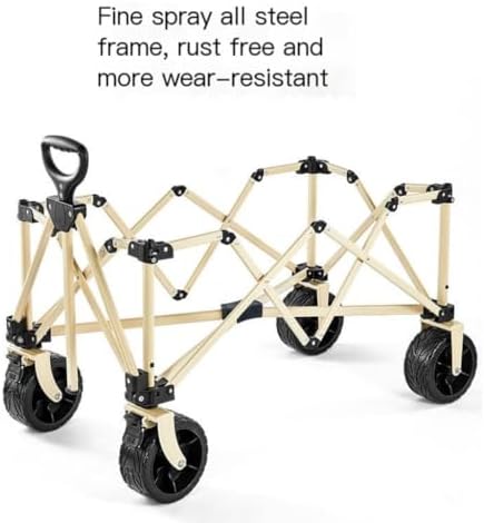 Portable Camping Cart,Outdoor Beach Camping Trolley Cart with Off Road Wheels for Picnics and Gatherings (Black)