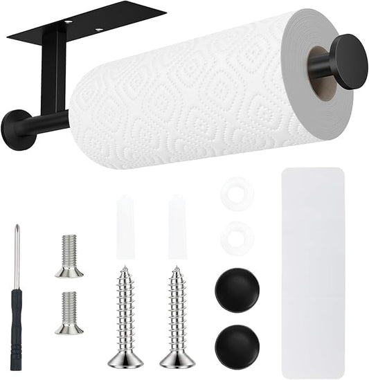 Paper Towel Holder Wall Mount - Self Adhesive No Drill or Drilling, SUS304 Stainless Steel - Kitchen, Bathroom, Sink, Pantry, Fridge(Black)
