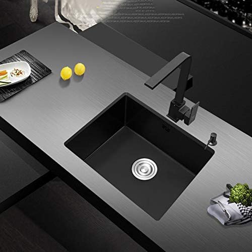 Black Kitchen Sink 304 Stainless Steel Single Sink Kitchen Vegetable Washing Basin Black Sink Above Counter (3830C) ()