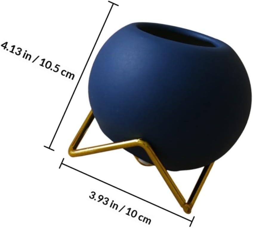 FAVOMOTO Nordic Ceramic Flower Vase Set 2pcs with Iron Frame Spherical