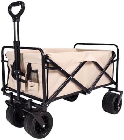 Heavy Duty Folding Beach Cart with 100L Capacity, Foldable Carts with Silent Universal Wheels, All-Terrain Pull Along Cart for Outdoor Travel, Picnic, and Gardening