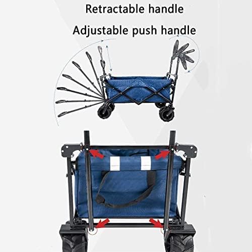 Portable Camping Cart,Outdoor Folding Utility Wagon All-Terrain Wheels Garden Wagon Shopping Cart Trolley with Brake Heavy Folding Cart with Roof Load-Bearing 85kg/187lbs