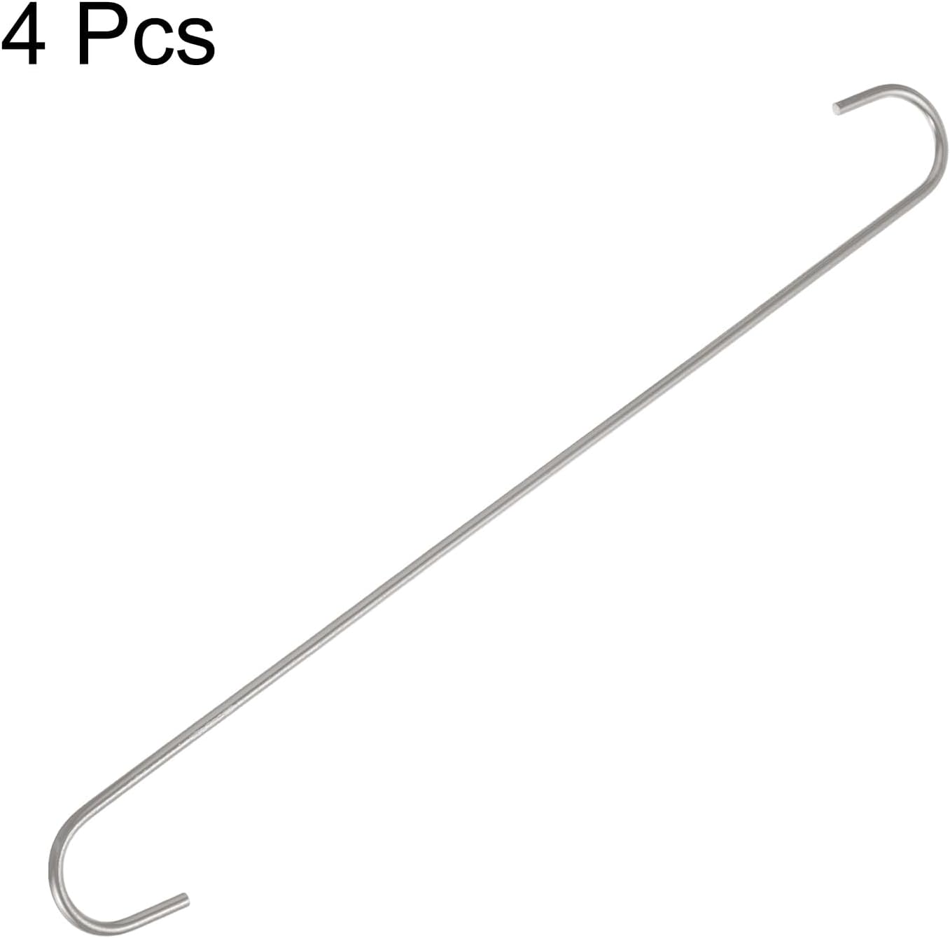 HARFINGTON 4pcs Long S Hooks 16 Inch Extra Long Metal S-Shaped Hanging Hooks High Manganese Steel S Hanger Storage Organizing Tool for Kitchen Garden Bathroom Garage Closet, Silver