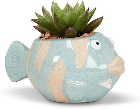Abbott Collection Ceramic Fish Planter - Blue, Small (2" H)