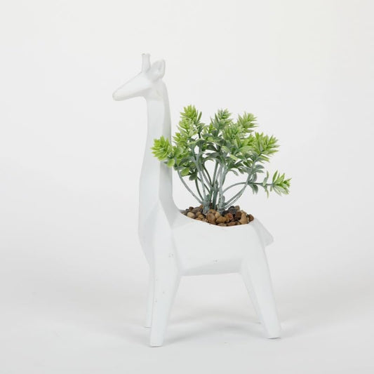 A beautiful minimalist geometric animal simulation potted plant sculpture. This is an ideal creative and unique decoration item, suitable for both home and office use. (White giraffe figurine)