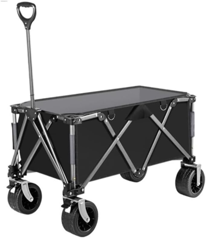Portable Camping Cart,Outdoor Beach Camping Folding Trolley Cart for Barbecue and Fishing Black