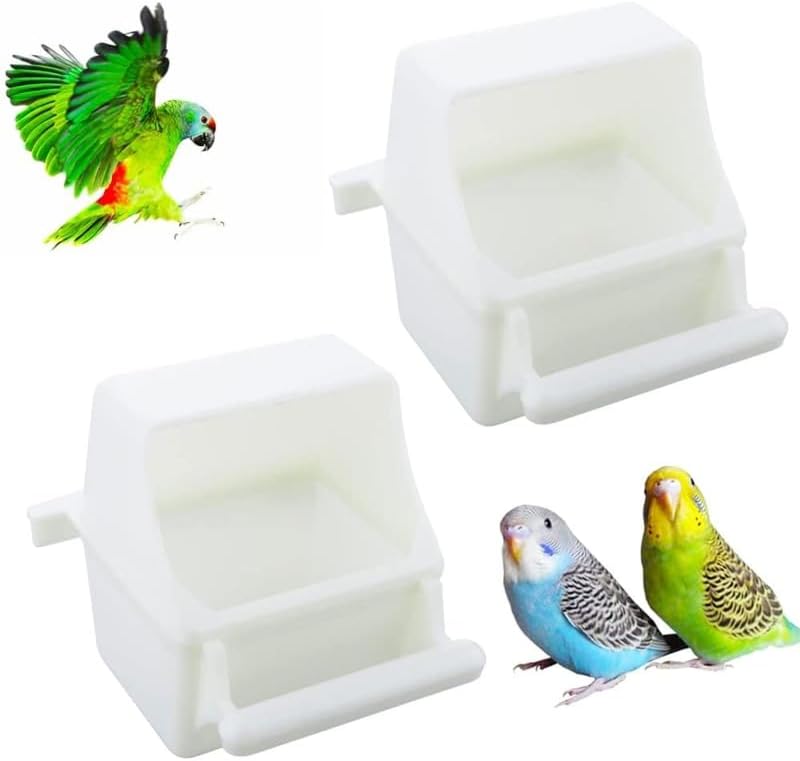 Hanging Bird Feeders for Cage Large Capacity Plastic Container with Perch for Cockatiel Conure Parakeet Plastic Bird Feeder for Cage