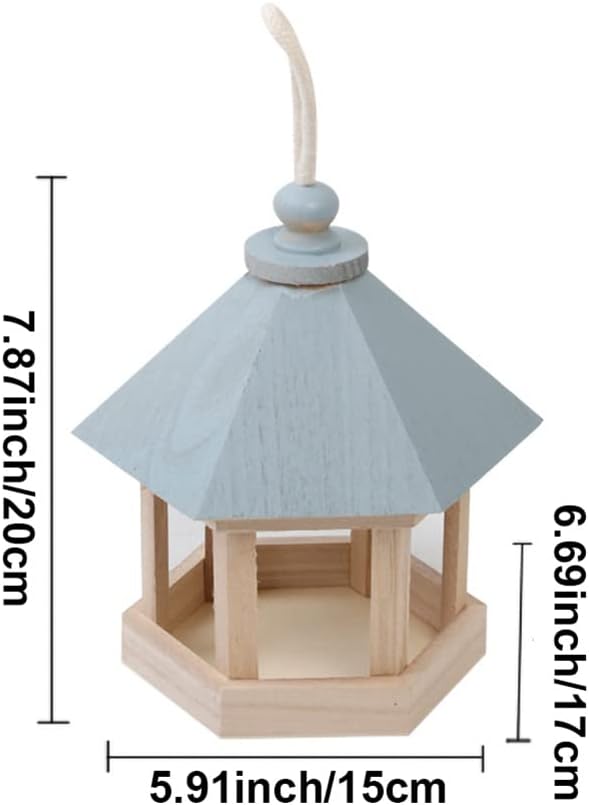 Bird Feeder, Wooden House Shape Hanging Feeding Station Hollow for Outdoor Garden Park Decoration with Hang Rope