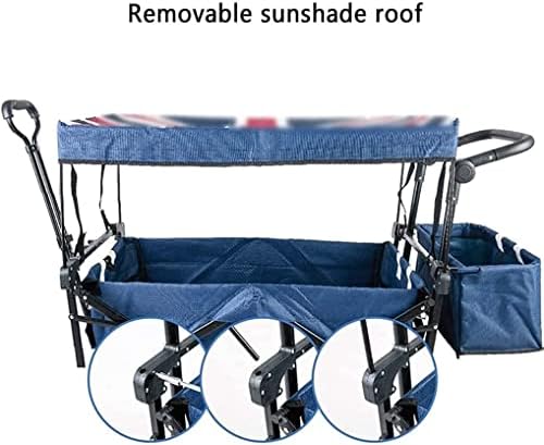 Portable Camping Cart,Outdoor Folding Utility Wagon All-Terrain Wheels Garden Wagon Shopping Cart Trolley with Brake Heavy Folding Cart with Roof Load-Bearing 85kg/187lbs