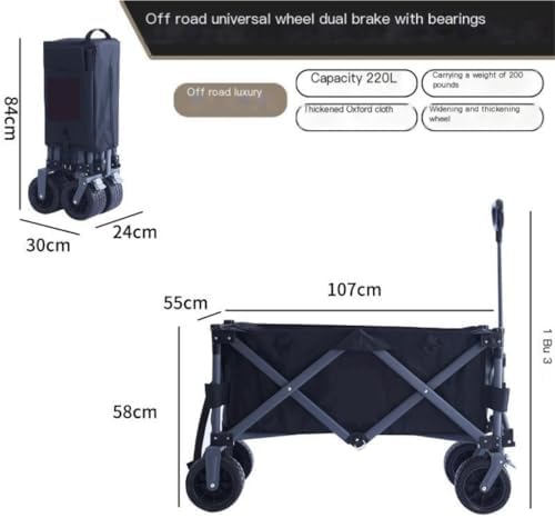 Portable Camping Cart,Outdoor Folding Beach Camping Trolley Cart with Camper Picnic Portable Fishing Trolley Black Ideal for Outdoor Activities and Travel (Black)