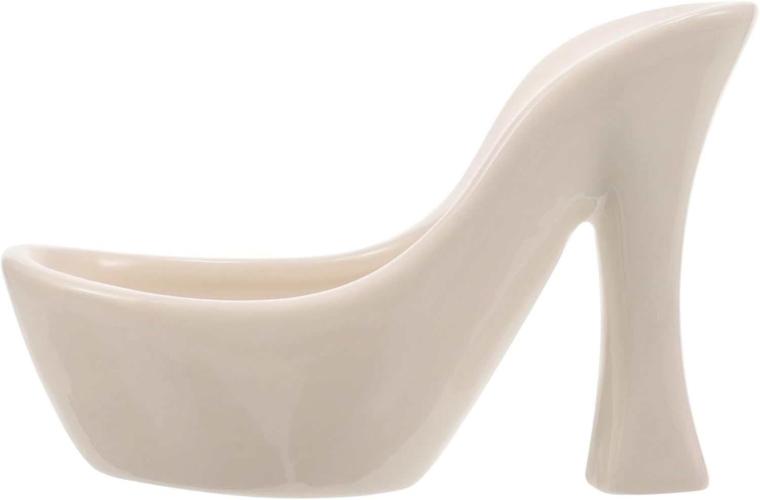 High Heel Shaped White Ceramic Flower Pot Small Decorative Vase for Su