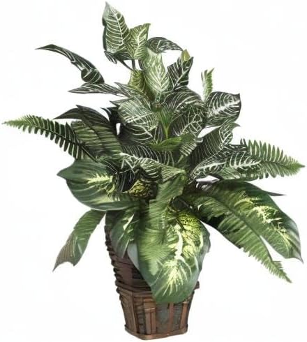 Nearly Natural Mixed Greens Zebra with Wicker Silk Plant, 26 in