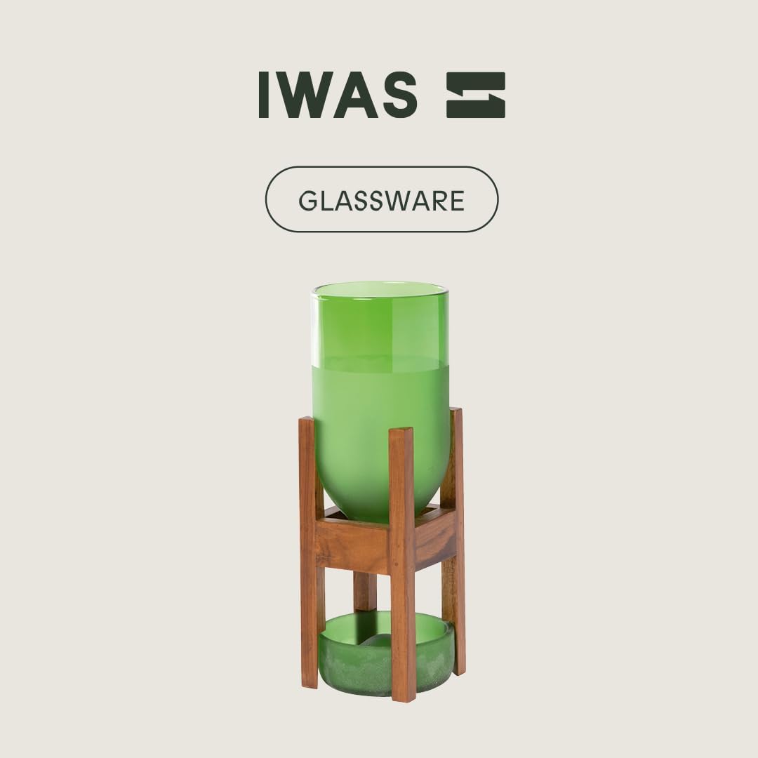 IWAS Upcycled Teak Wood Planter | Pilo High Green | 21.5 cm Height | Sustainable Indoor Plant Pot Stand with Teak Wood Base | Eco-Friendly & Handcrafted Home Décor
