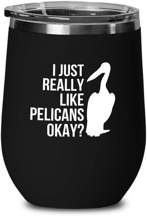 Birding Black Edition Wine Tumbler 12oz - Really like Pelicans - Bird 