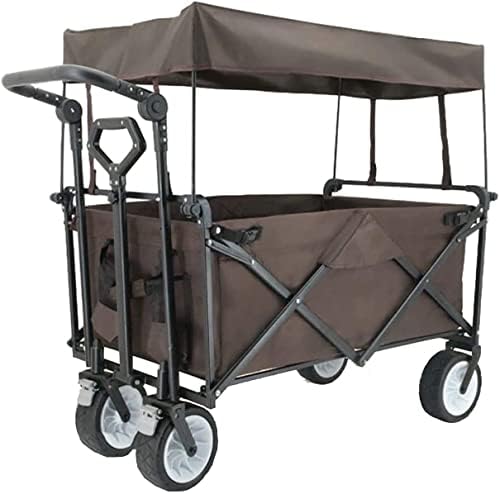 Portable Camping Cart,Beach Trolley Folding Handcart with Roof Trolley with Brakes 4-Wheel Beach Cart 94 X 61 X 35cm Bearing 100kg/220lbs