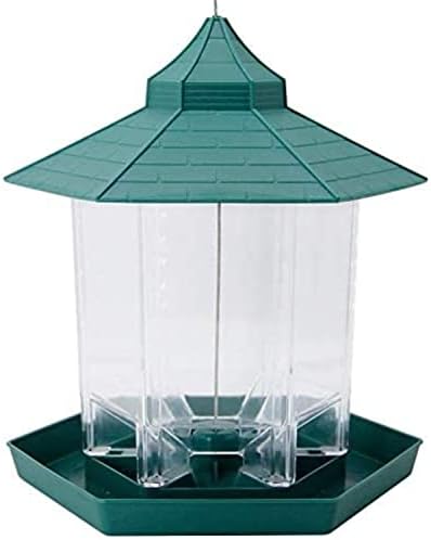 Panorama Wild Bird Feeder Squirrel Proof Hexagon Shaped with Roof Hanging Feeder Outdoor Yard Decoration, Green