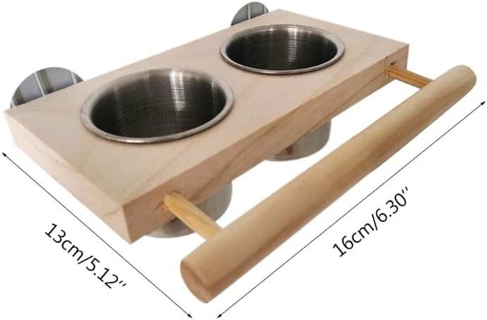 Parrot Feeder Perch for Cage Hanging Bird Feeders with Stainless Steel Food Water Bowl Feeding Cups with Perch Platform Bird Feeding Cups Hanging Parrot Feeder Water Bowl with Platform for Cage