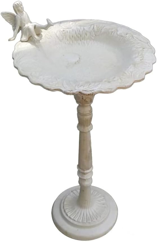 Heavy Duty Cast Iron Angel Bird Feeders,Rustic Garden Bird Baths for Outdoors 20.8" H (B-White)