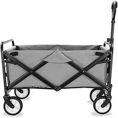 Folding Wagon Folding Wagon Capacity 60kg Portable Garden Cart with 4 Wheels and Steel Brakes Trolley Foldable Pull Wagon Hand Transport Cart Collapsible Gray