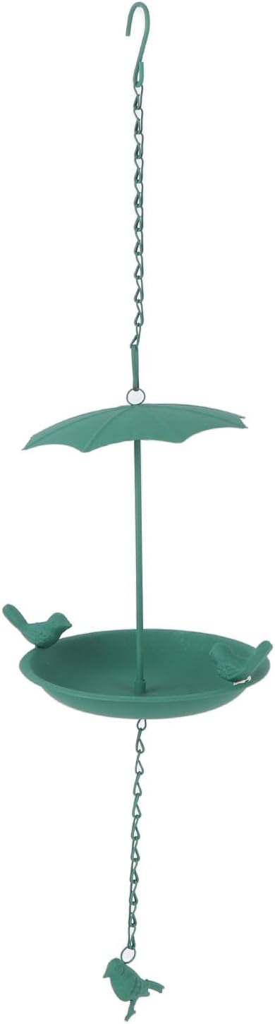 Green Large Capacity Hanging Bird Feeder Iron Umbrella Top Easy to Ins