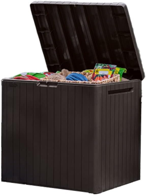 Keter City 30 Gallon Resin Outdoor Storage Box and Patio Furniture Sid