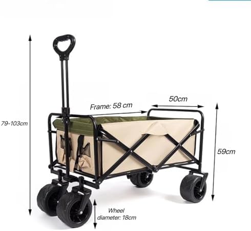 Heavy Duty Collapsible Wagon Cart with 100L Capacity, Foldable Beach Cart, All-Terrain Silent Wheels, Portable Folding Carts for Gardening, Camping, and Outdoor Activities