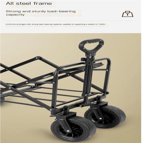 Portable Camping Cart,Outdoor Folding Beach Cart with Pull Rod Portable Camping Trolley for Camper Hand Push Trailer with Small Pull Car Foldable and Easy to Carry Black Color Id