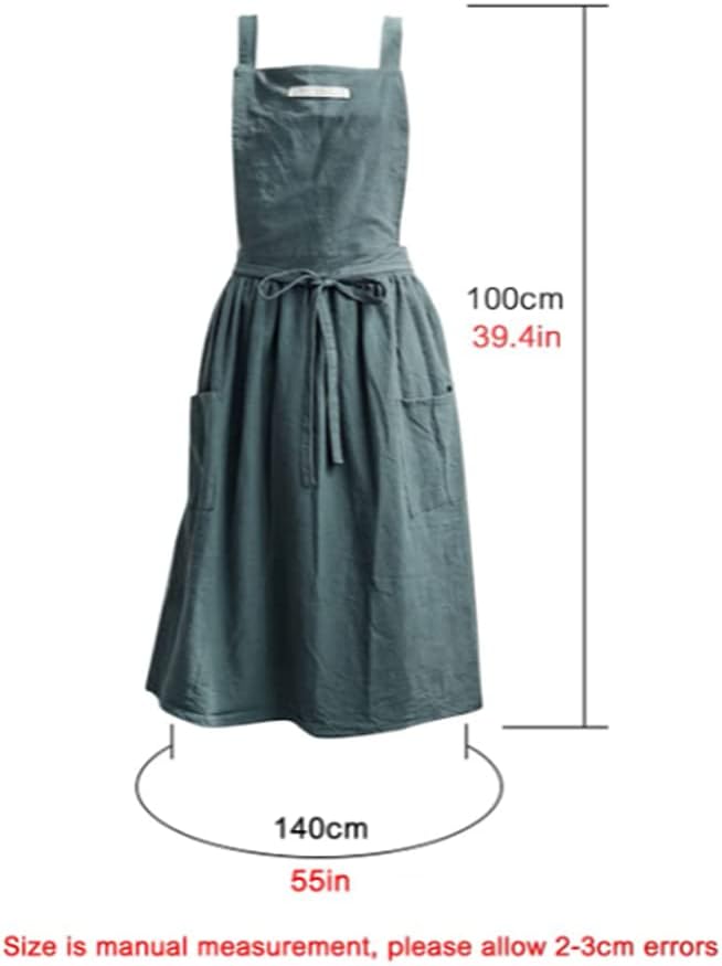 Cotton and linen Kitchen Cooking Aprons Dress for Women with Pockets C