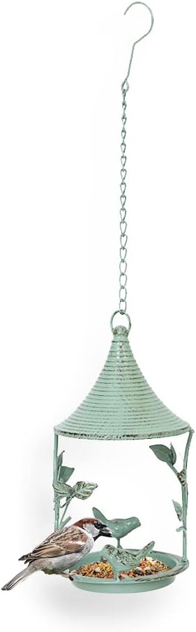 Metal Vintage Green Hanging Bird Feeder,Distressed Hanging Bird Bath Feeder for Outdoors (Green)