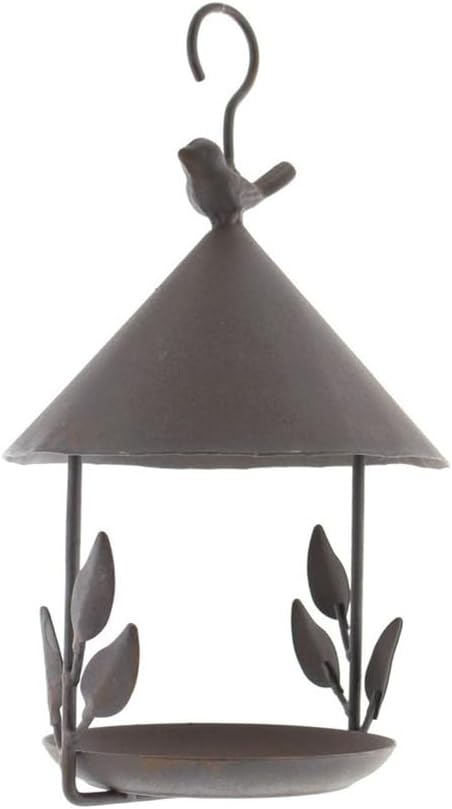 Hanging Bird Feeder Metal Outdoor Bird Food Holder Wild Bird House for Outside with Roof