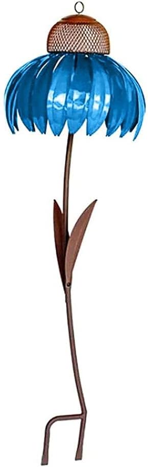 Bird Feeder, Red Coneflower Standing Bird Feeder Metal Flower Stakes Garden Bird Feeder Metal Bird Seed Tray for Outdoor Garden Decoration (blue)