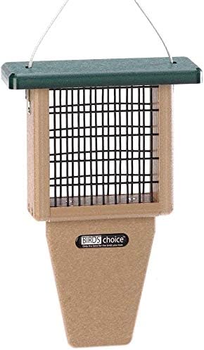 Naturesroom Poly-Lumber Prop Suet Feeder for Birds - Include 2 Bonus Suet Cake Cage Feeder Packs -Premium Insect and Peanut Suet Cakes for Feeder Basket Holder, Green/Brown, 12"L x 8"W X 3"D (sntp)