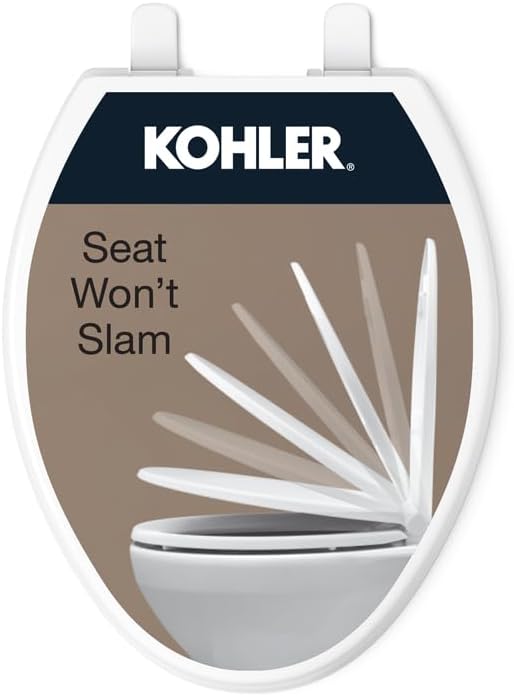 KOHLER 20110-0 Brevia, Slow Close Toilet Seat, Elongated Toilet Seat, 