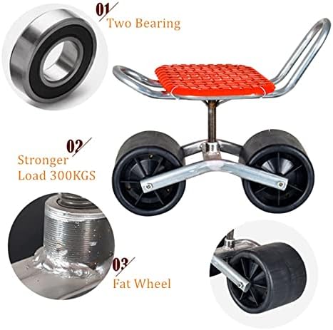 HBJWOV Garden Cart Rolling Work Seat Garden Cart Seat Stool 360° Free Rotation