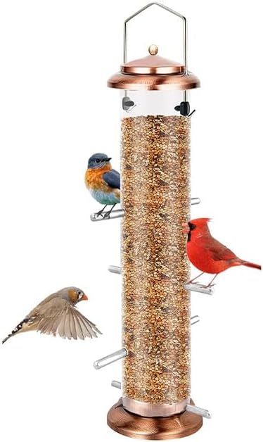 Metal Bird Feeders with 8 Feeding Ports, Hanging Wild Bird Seed Feeder, Tube Bird Feeder with Steel Hanger, Easy to Fill Feeder for Small Wild Birds