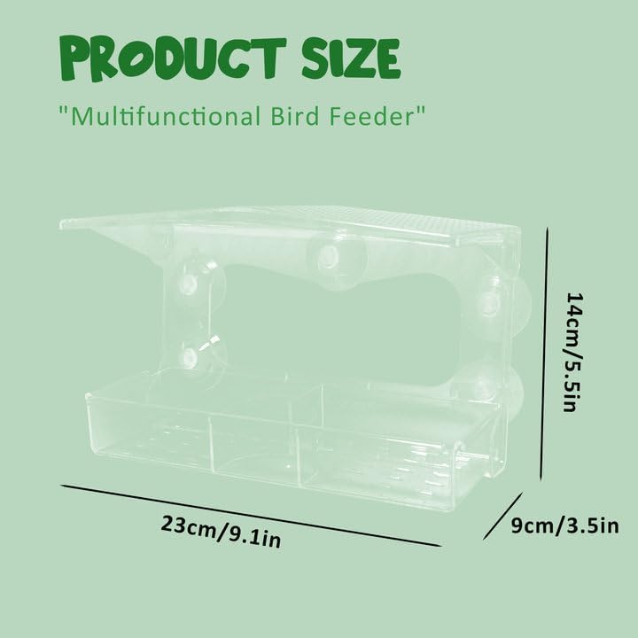 Clear Window Bird Feeder with 5 Extra Strong Suction Cups, Acrylic Wildlife Seed Feeder， as an Outdoor Transparent Bird Watching Gift, Easy-to-Clean, Garden Decor，Middle Size