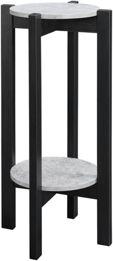 Convenience Concepts Newport Deluxe 2 Tier Plant Stand 14.75" - Modern Industrial Plant or Vase Display Stand for Living Room, Office, Den, Hallway, Faux Cement/Black