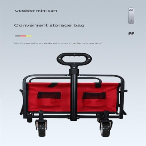 Portable Camping Cart,Outdoor Multi Color Folding Beach Camping Trolley Cart for Picnics Fishing and Camping with Camper Portable and Convenient Storage Cart (Red)