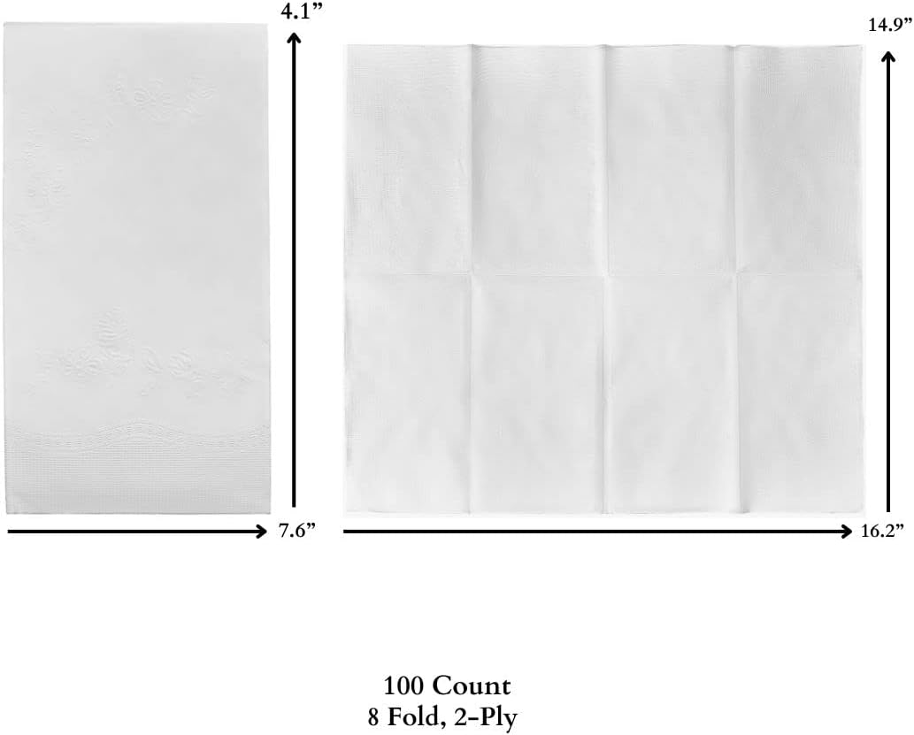Premium White Napkins, 1/8 Fold Dinner Napkin, Disposable 2-Ply White Party Napkins, Value Pack 100 Count