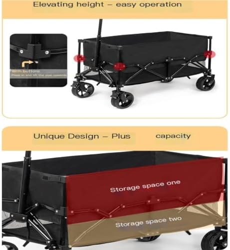 Portable Camping Cart,Outdoor Camping Beach Trolley Cart Foldable Trailer Portable Lift Trolley Black